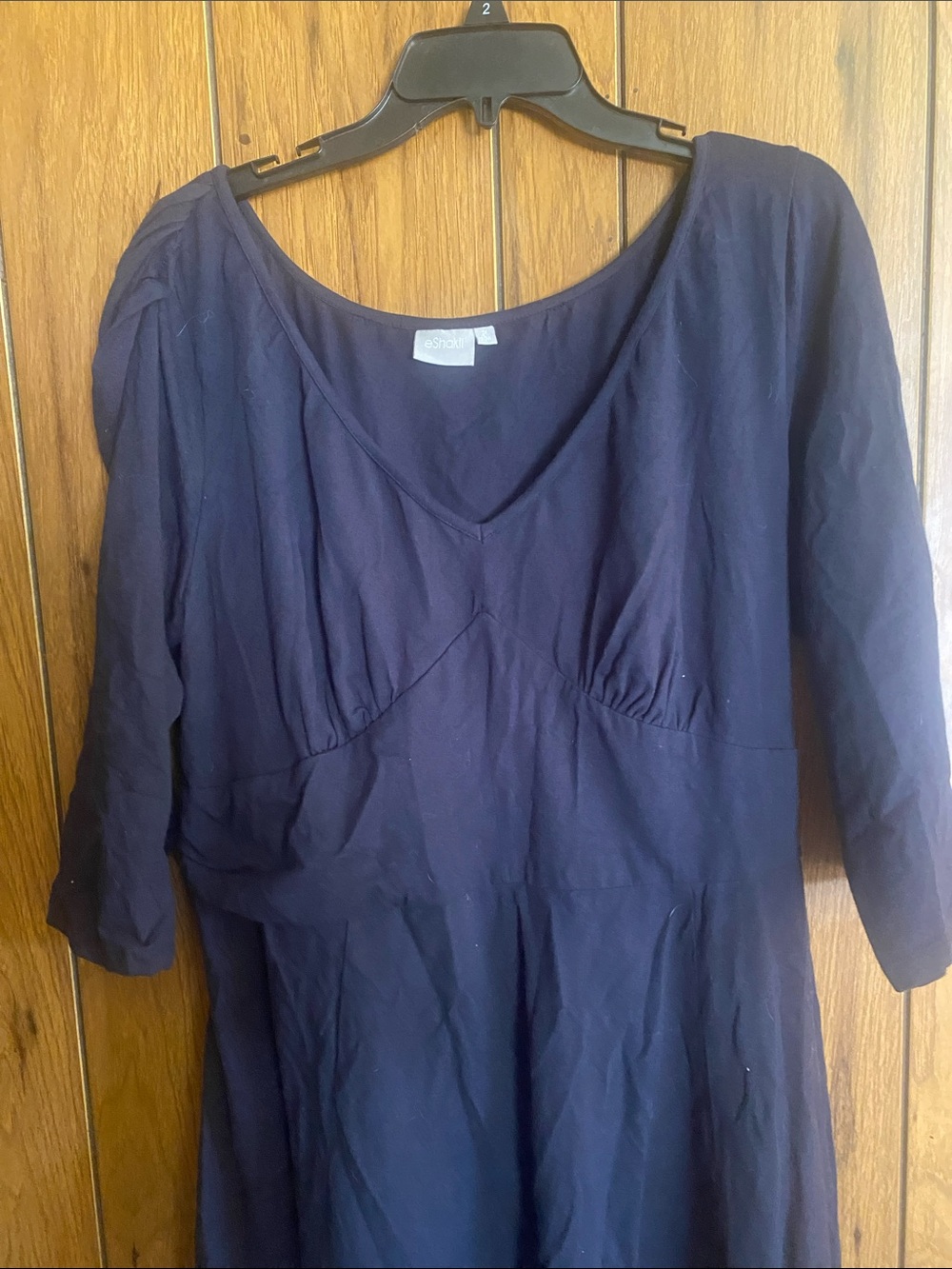 eshakti Deep Navy V‑Neck Three‑Quarter Sleeve Midi Dress - Picture 3 of 4